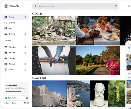 Immich photo library interface
