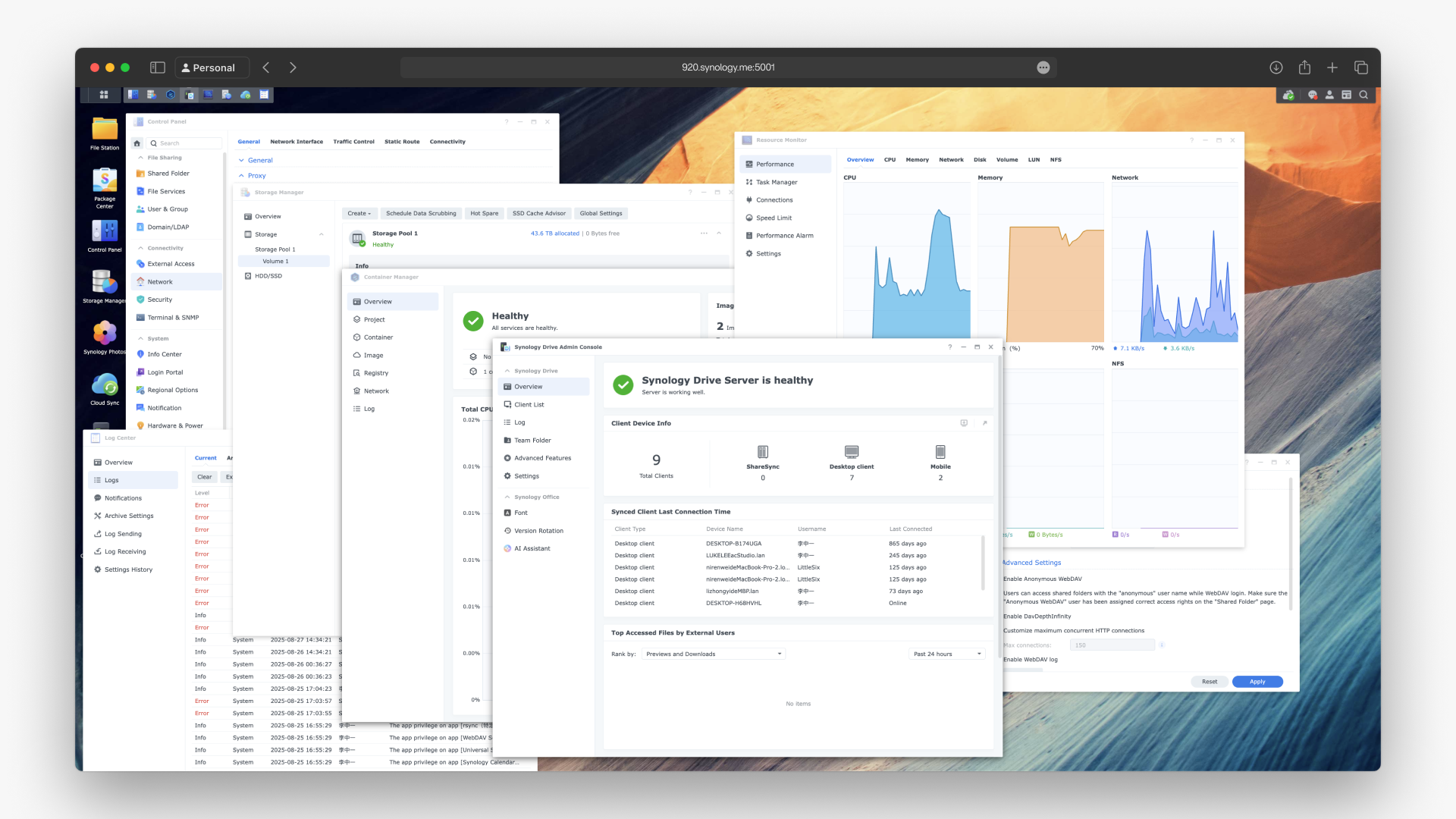 Synology NAS Desktop Interface Screenshot