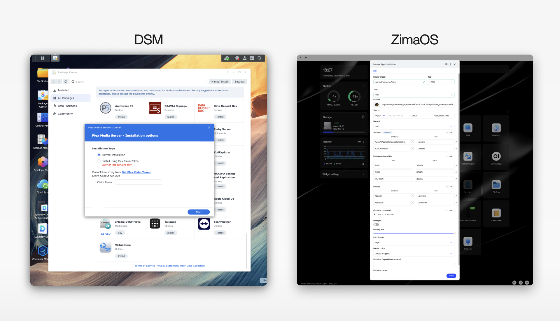 DSM vs. ZimaOS App Installation and Configuration