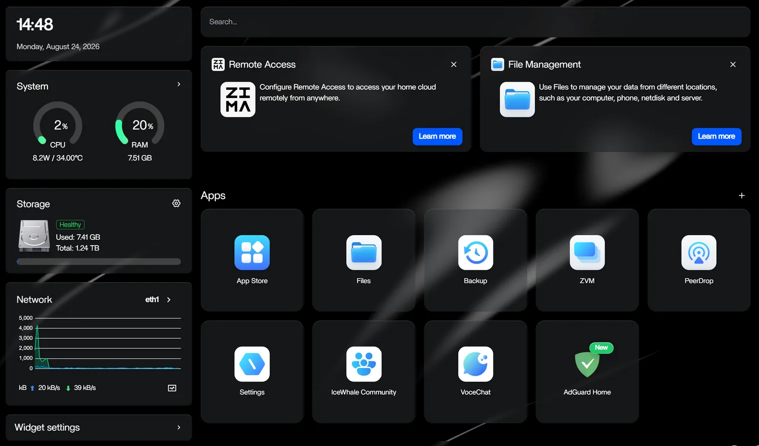 安装完成后 ZimaOS 桌面上的 AdGuard Home 图标