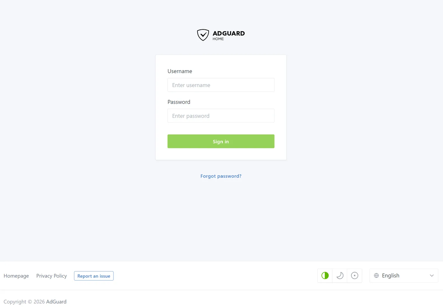 AdGuard Home 登录界面及用户名和密码输入框