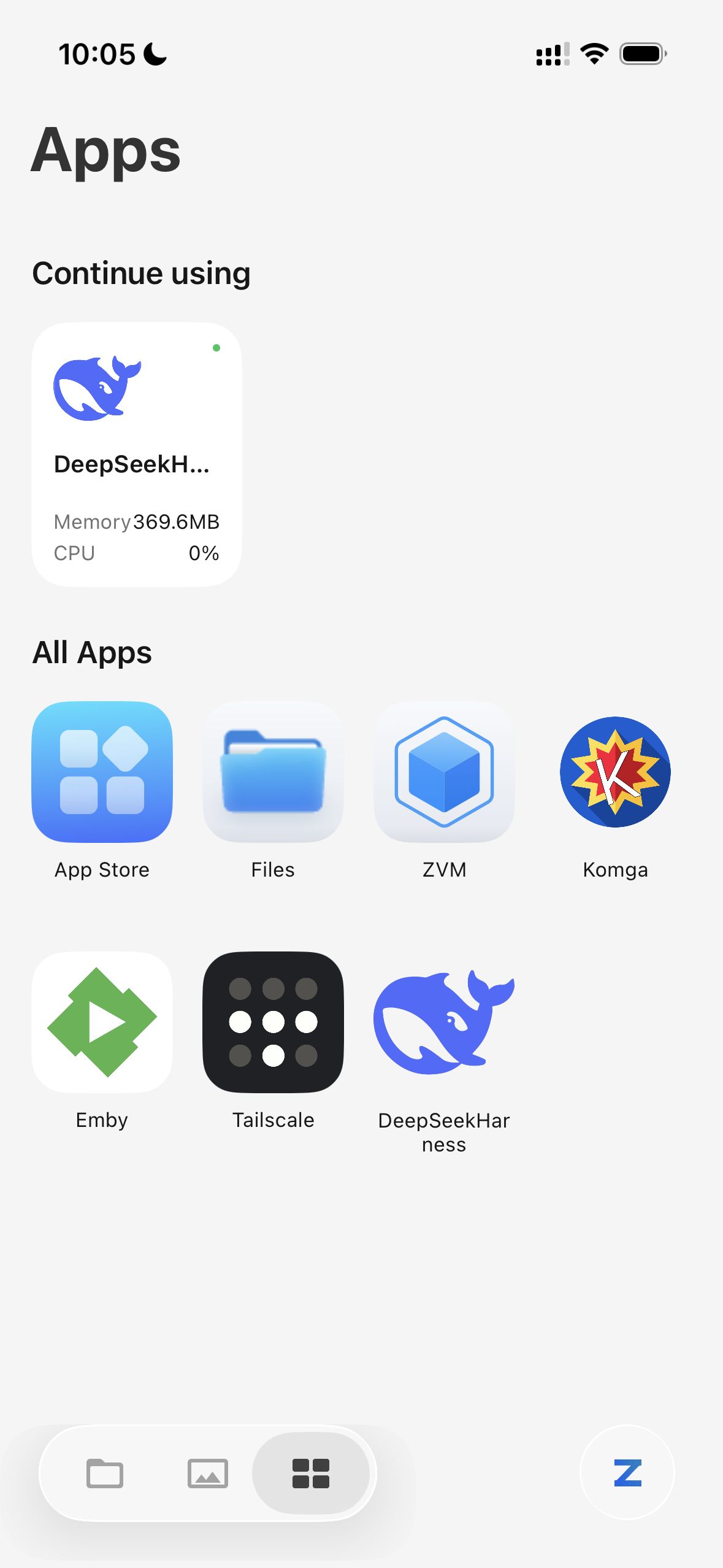 ZimaClient mobile app showing the App Store app list on a phone