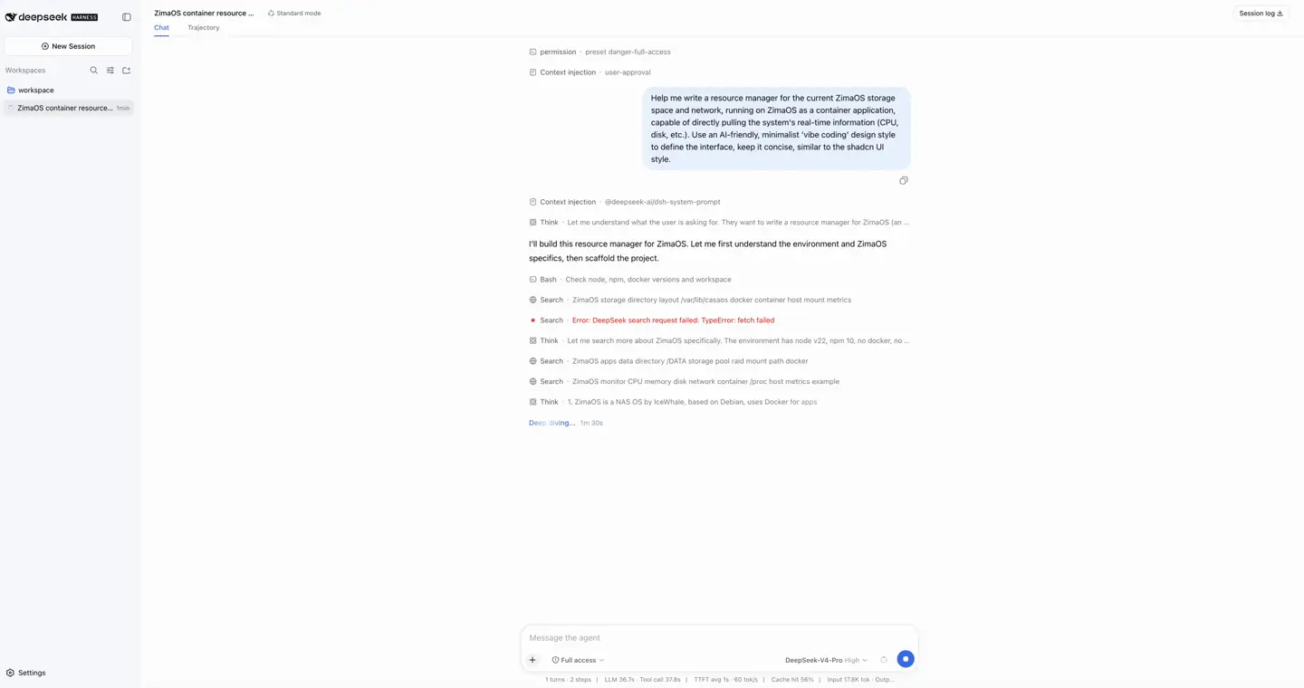 Screen recording of the agent planning and writing the resource monitor app in the workspace