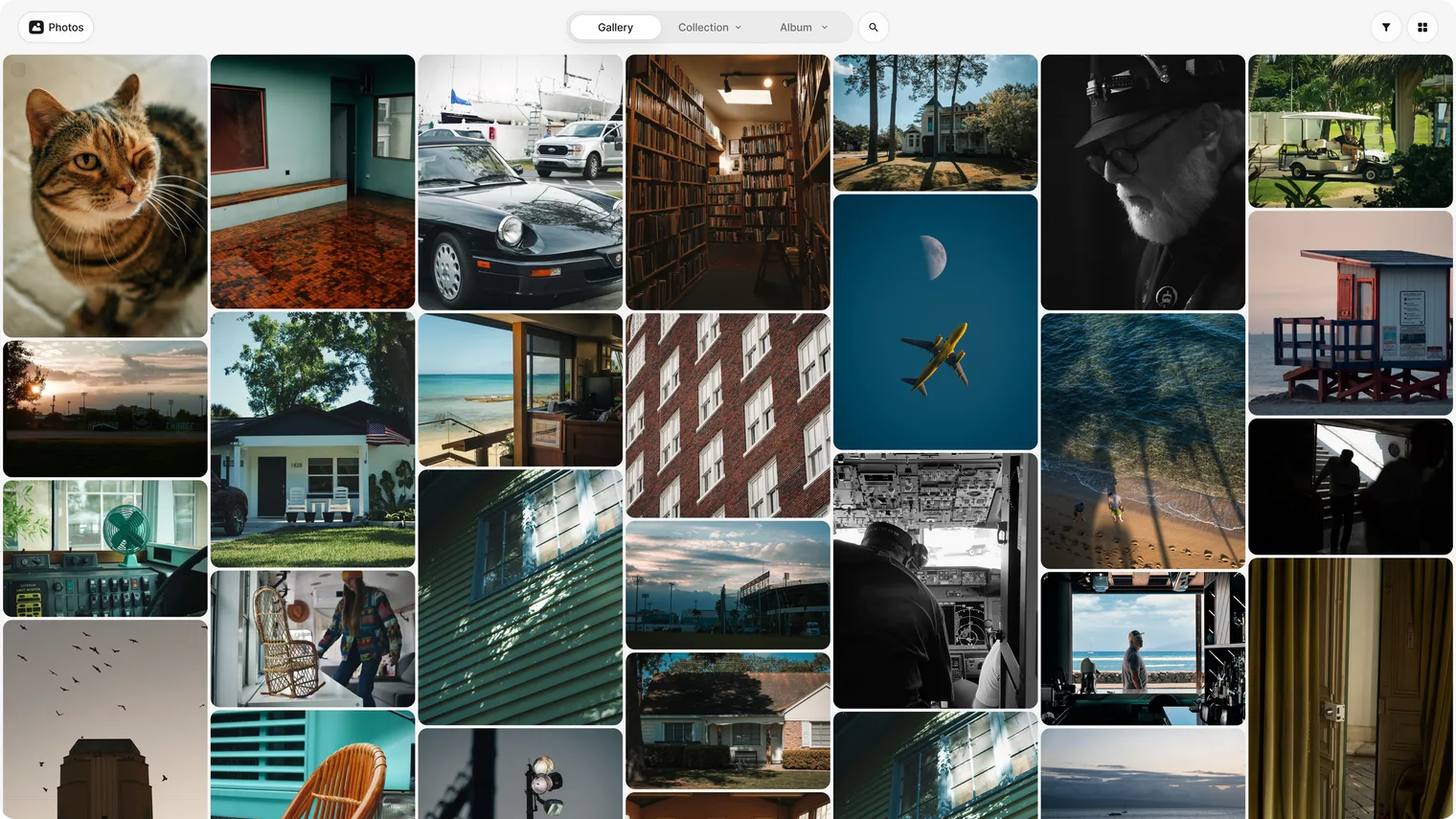 ファイル名なしで写真が画面いっぱいに広がるZimaOS Photosのフォトウォール表示