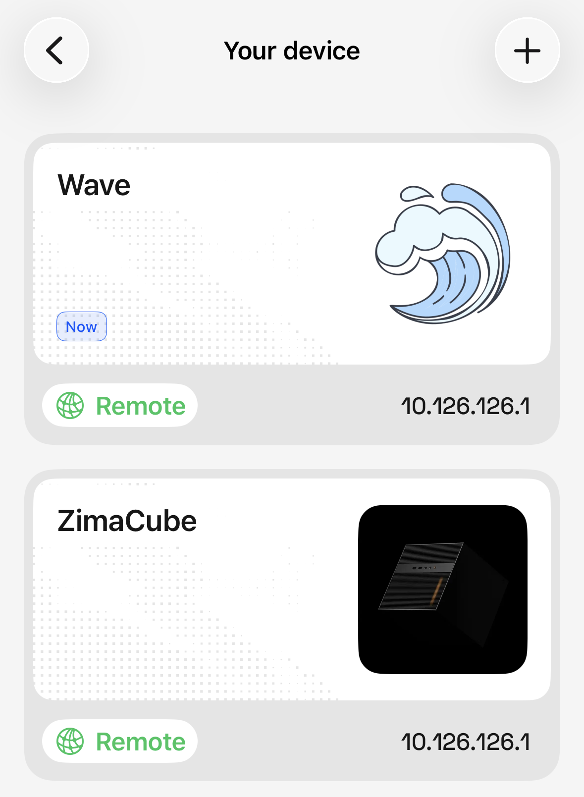 ZimaClient device list showing multiple ZimaOS home servers to switch between