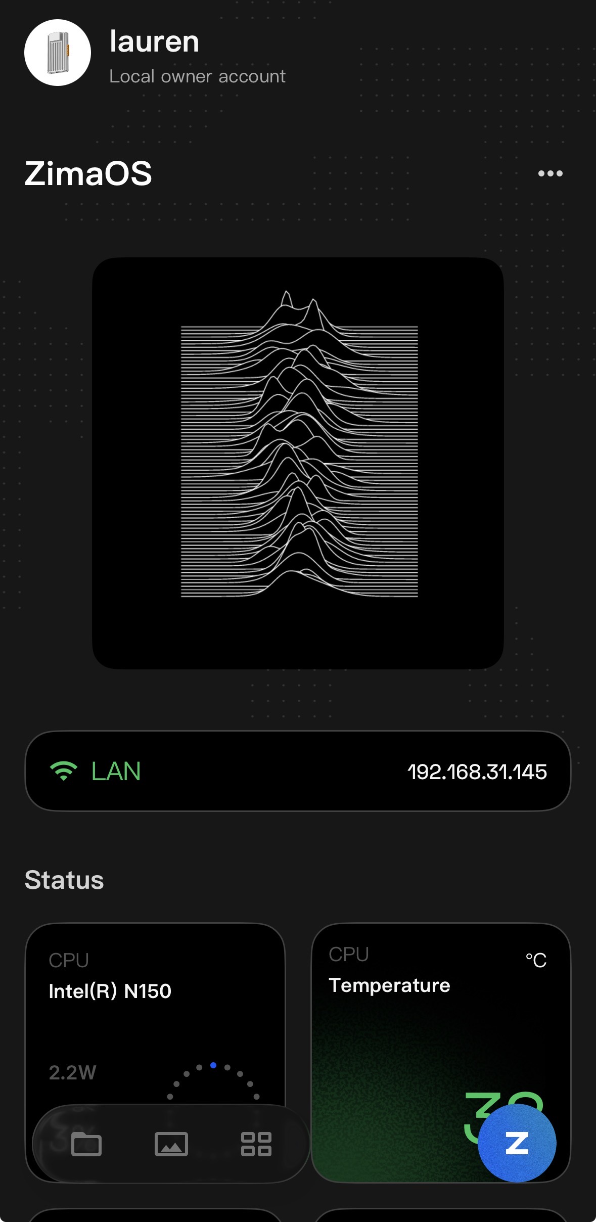 ZimaClient phone screen showing NAS devices running ZimaOS with custom icons after configuration