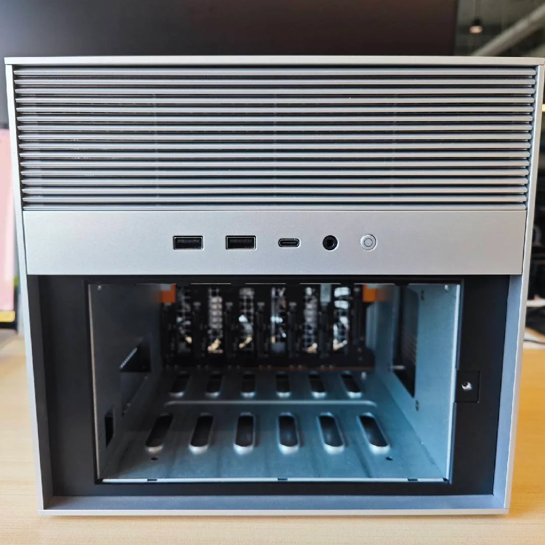 ZimaCube internal structure with the drive trays and heatsink visible