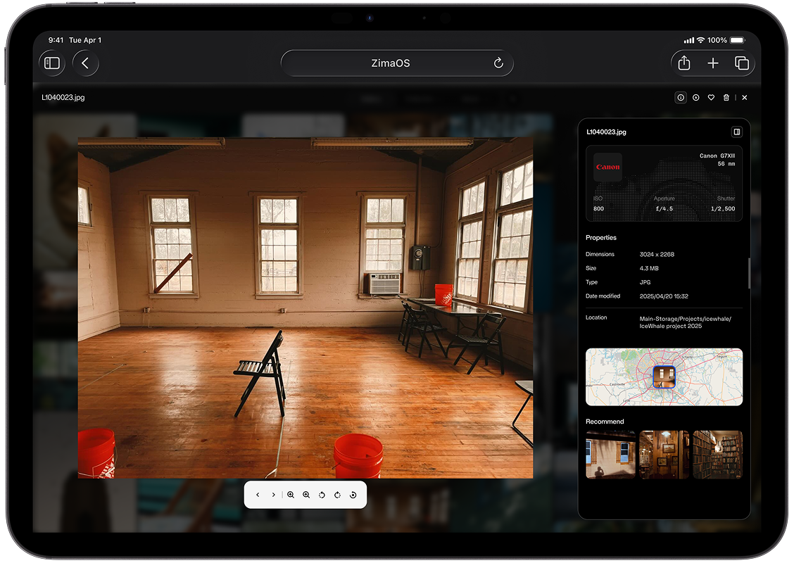 Photo metadata and related moments in ZimaOS Photos